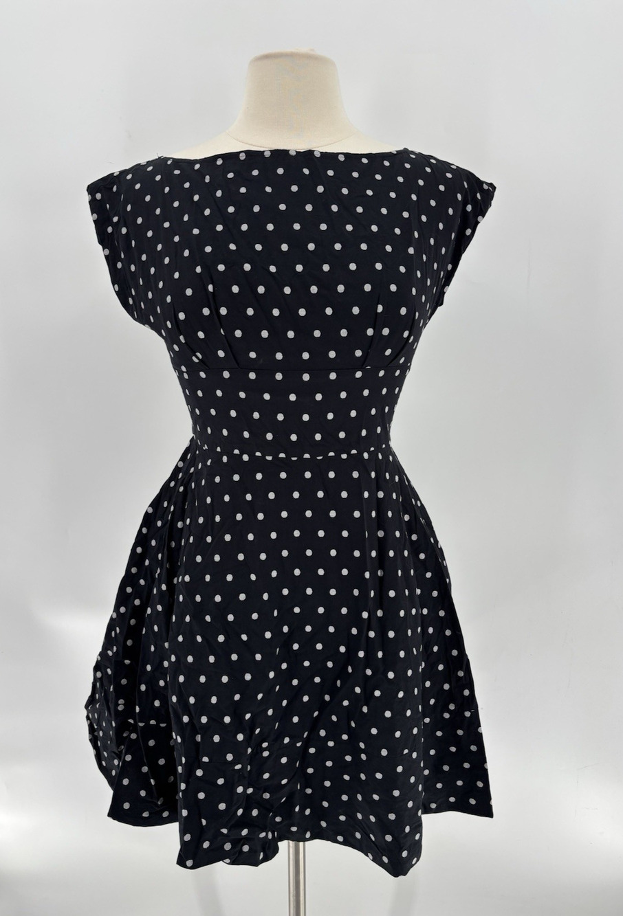 Kate Spade Fiorella Polka Dot Cotton Dress Womens 2 Black White Fit Flare Short